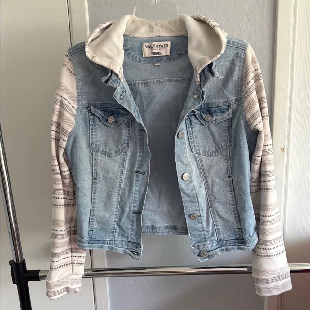 Willow & Flower Denim Jacket with Striped Sleeves